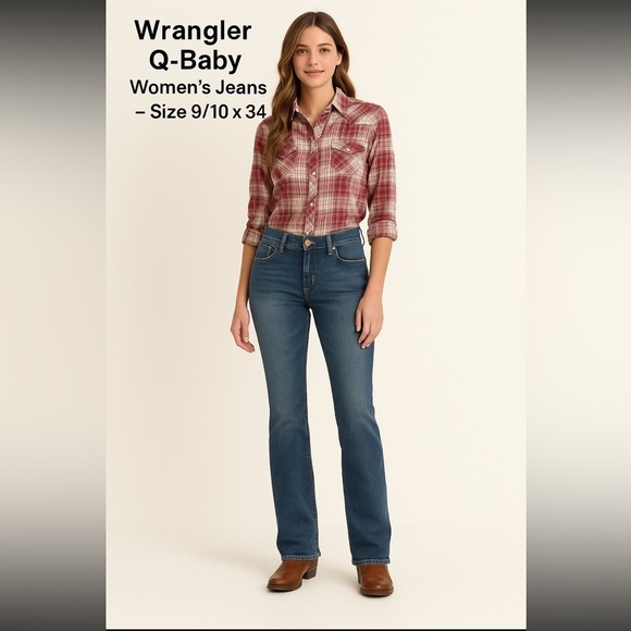 Wrangler Denim - Wrangler Q-Baby Ultimate Riding Jeans Women’s Size 9/10 x 34 Long Embellished